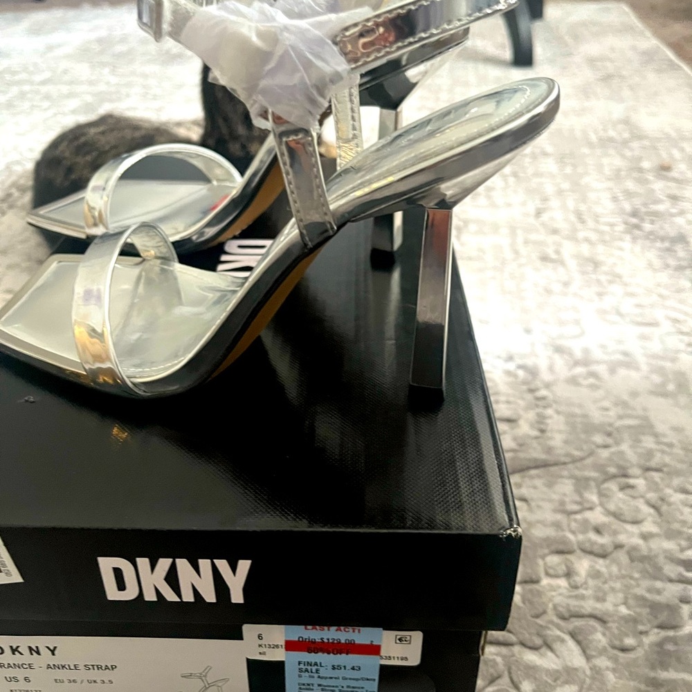 DKNY silver new heels size 6 with tags and box